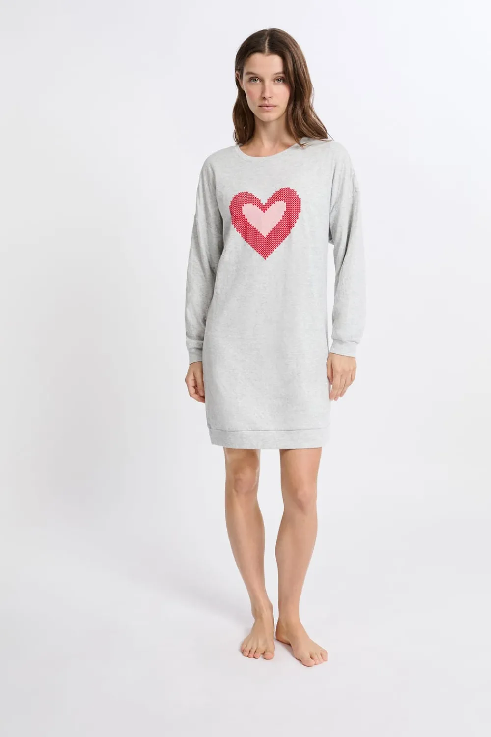 Discount ETAM Camisón de manga larga de algodón GRIS