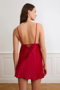 Discount ETAM Camisón de satén con detalles de encaje ROJO