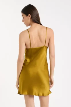 ETAM Camisón de seda con detalles de encaje AMARILLO &Aacute;CIDO