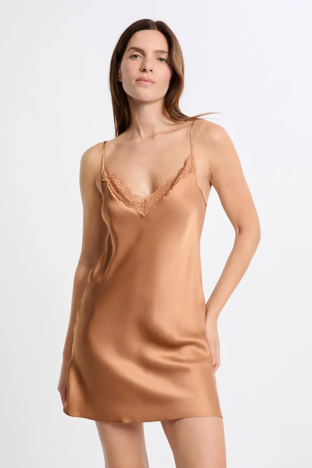 Best ETAM Camisón de seda con detalles de encaje ARENA