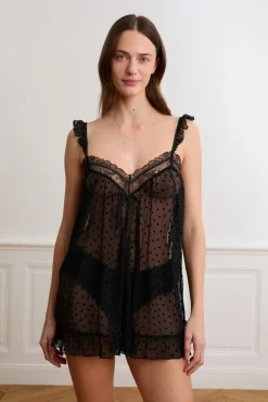 Sale ETAM Camisón de tul con estampado de corazones NEGRO
