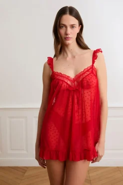 Clearance ETAM Camisón de tul con estampado de corazones ROJO