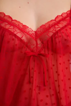Clearance ETAM Camisón de tul con estampado de corazones ROJO