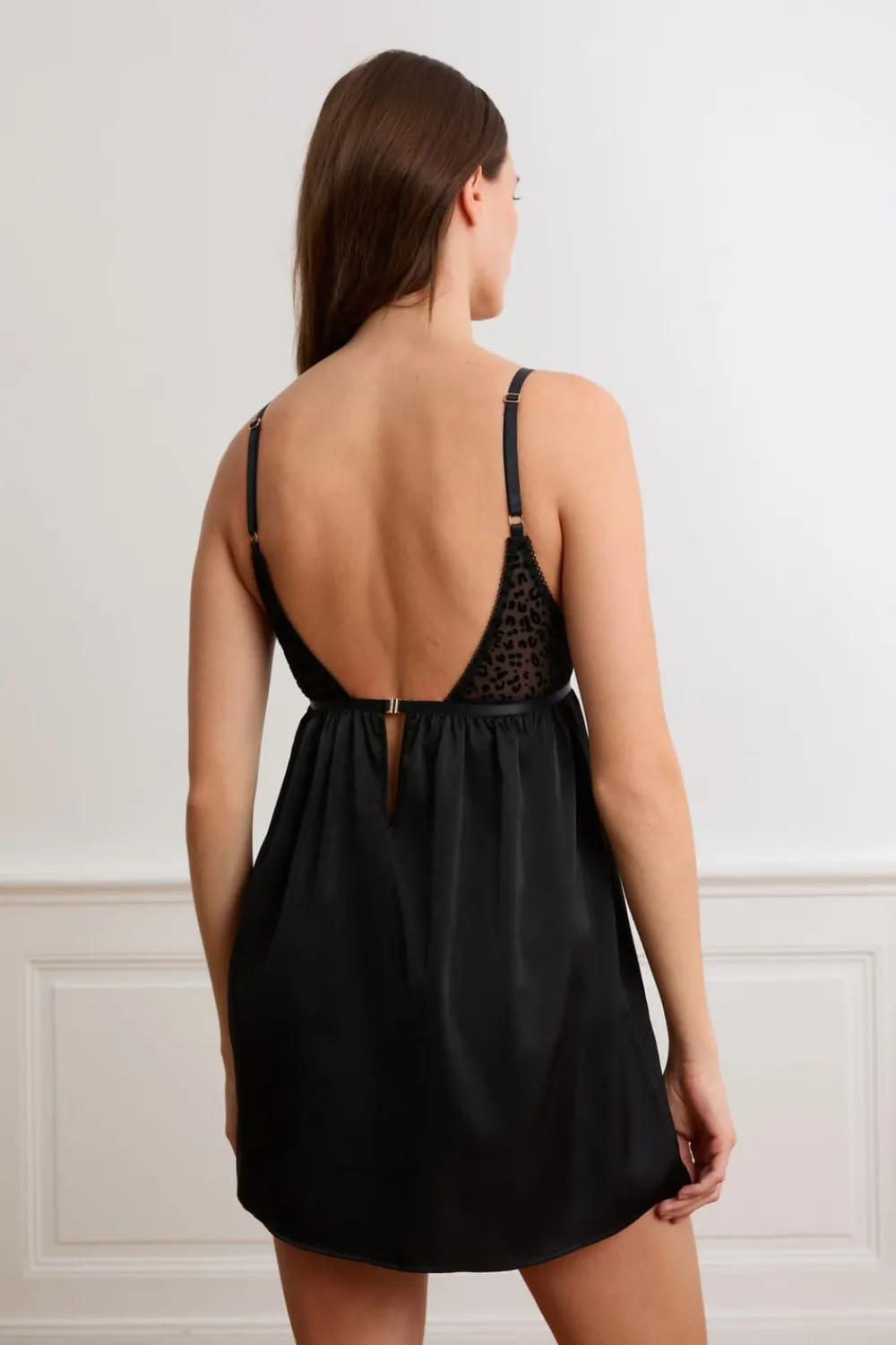 New ETAM Camisón de tul con estampado de leopardo NEGRO