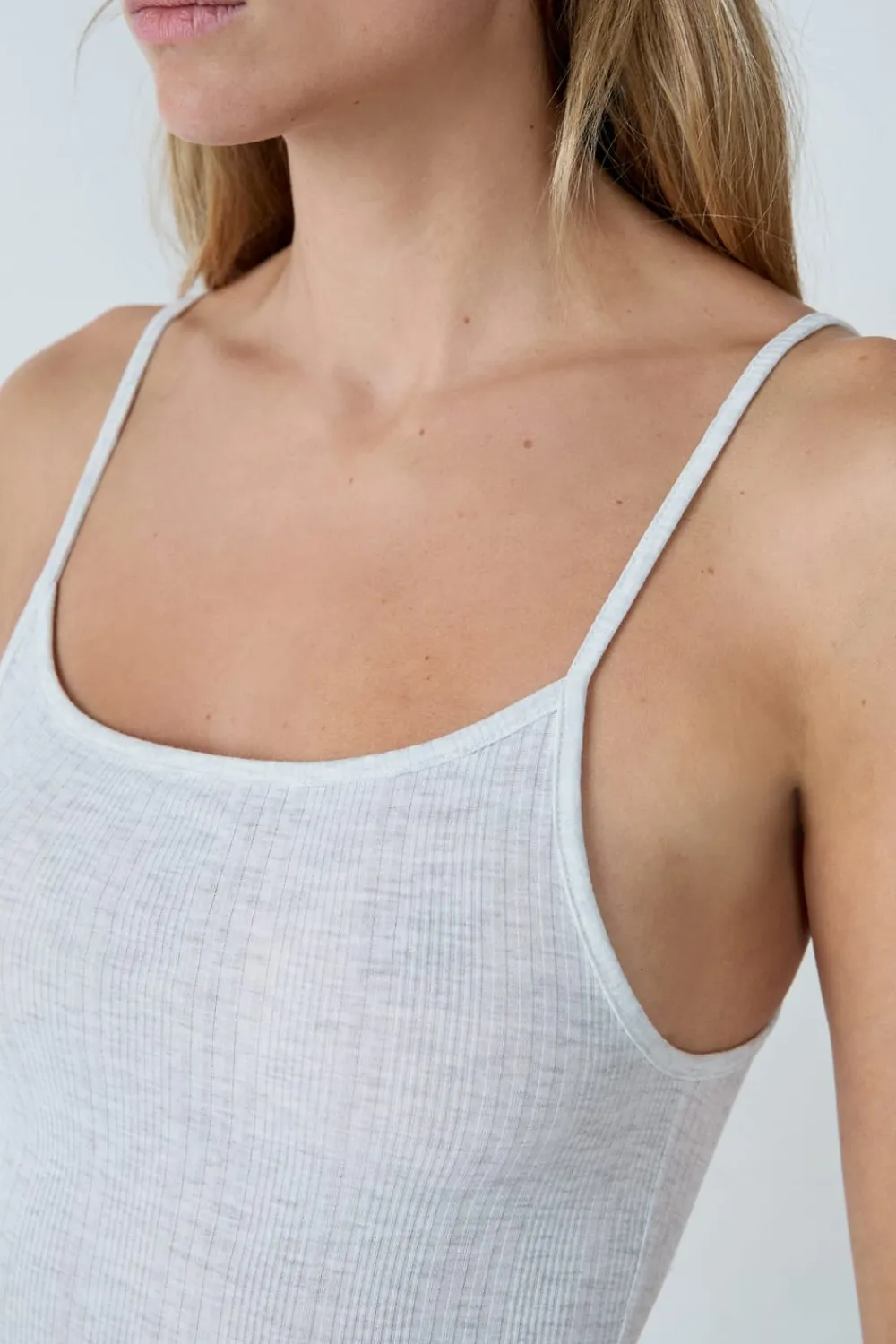 Sale ETAM Camisón largo de algodón acanalado con tirantes finos GRIS