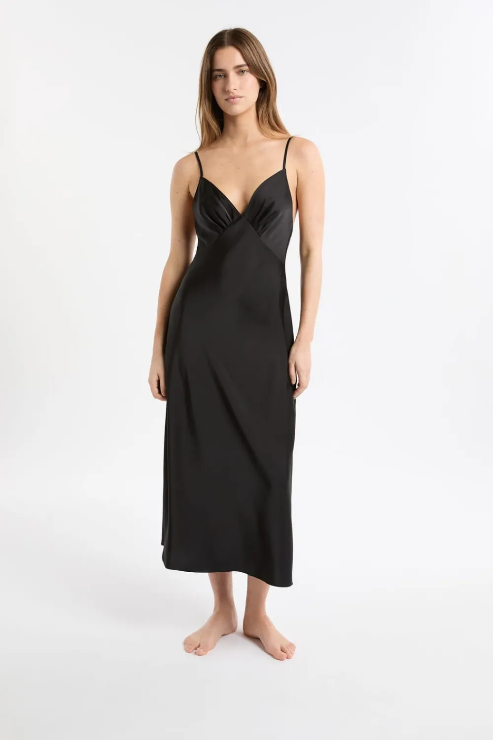 Discount ETAM Camisón largo de satén NEGRO