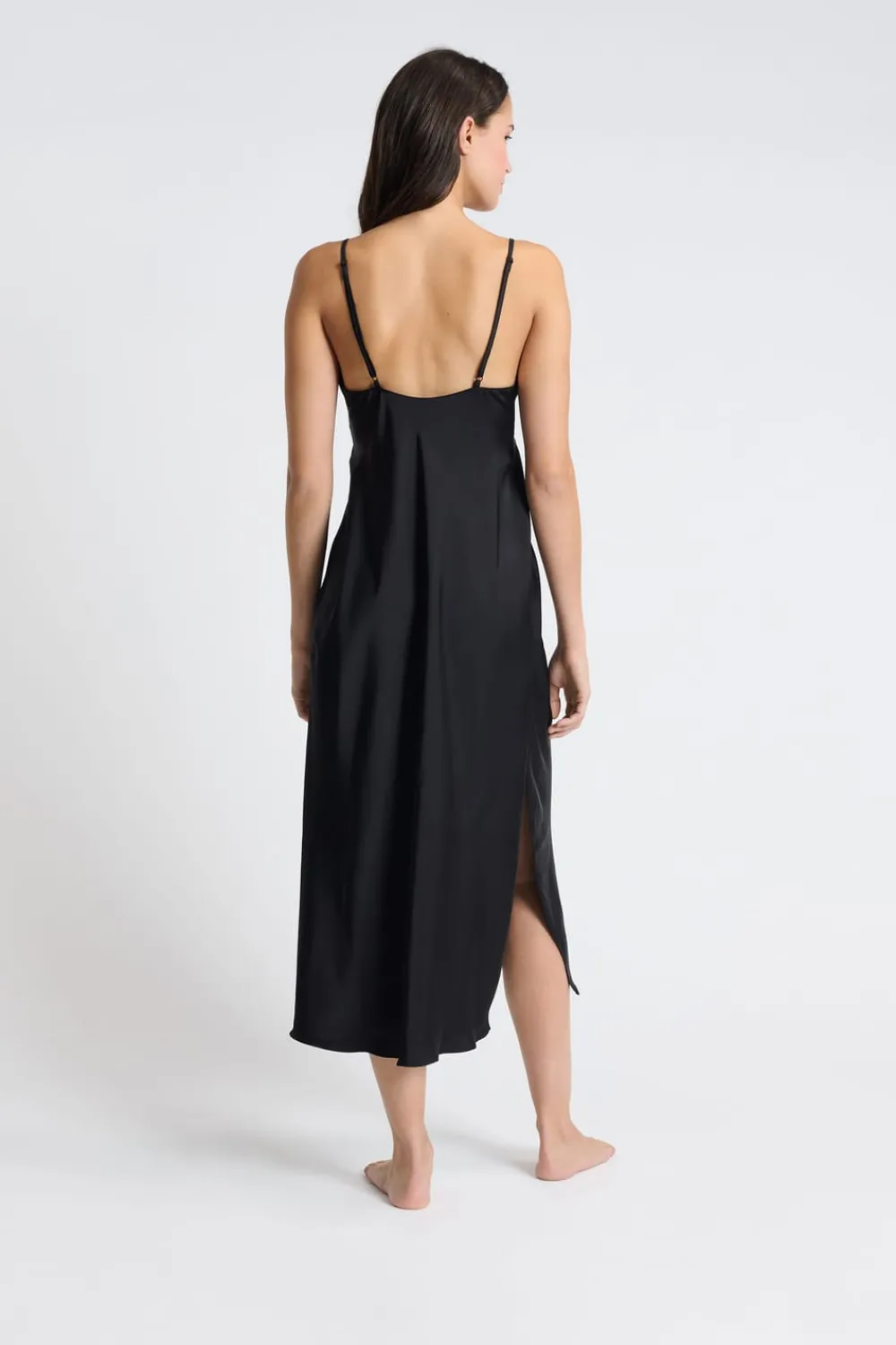 Hot ETAM Camisón largo de satén NEGRO