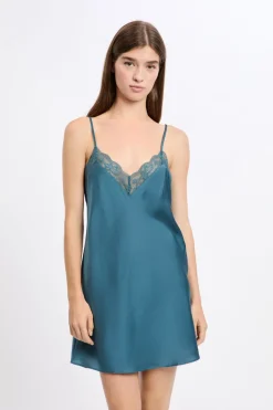 Clearance ETAM Camisón satinado con detalles de encaje AZUL PETRÓLEO