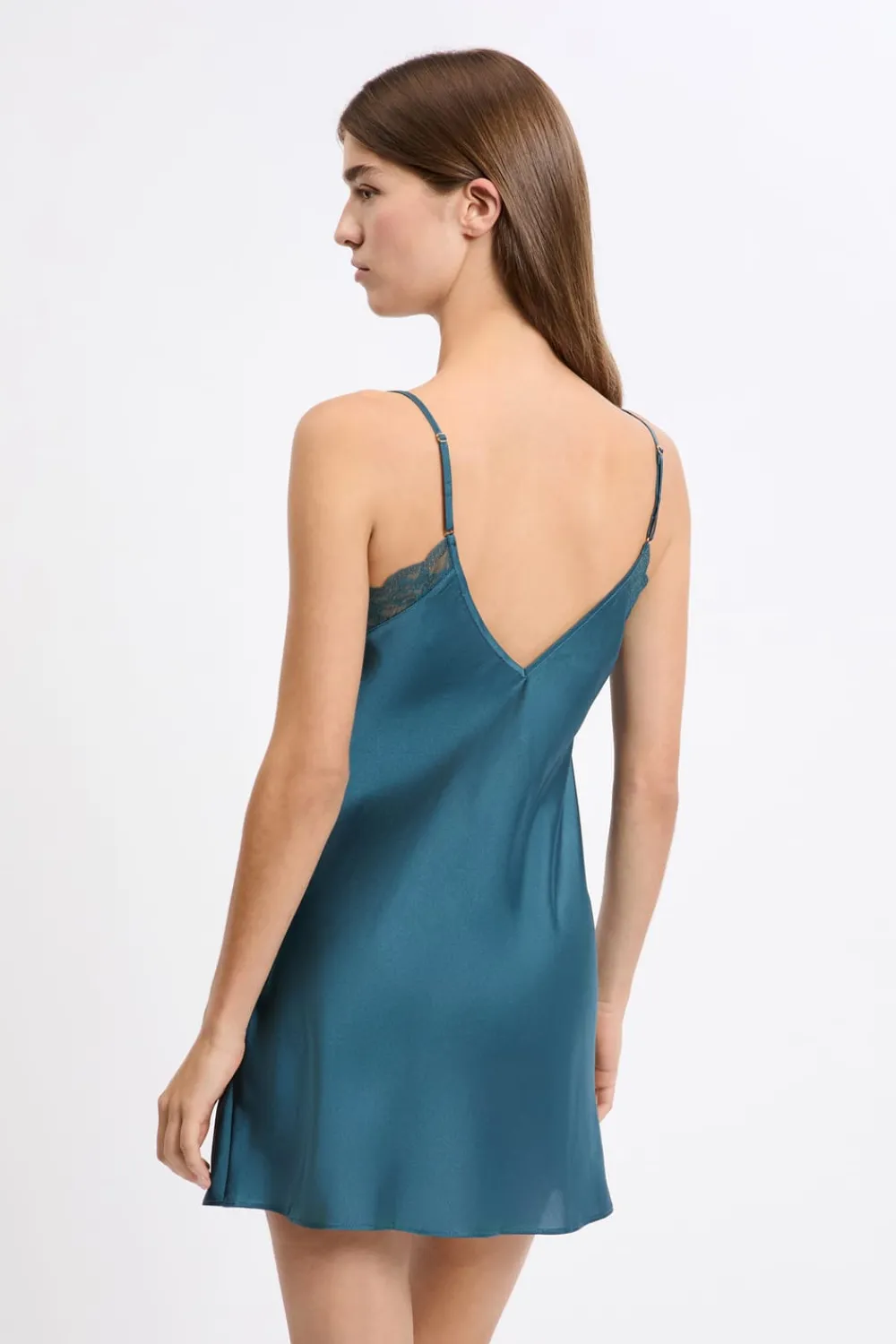 Clearance ETAM Camisón satinado con detalles de encaje AZUL PETRÓLEO