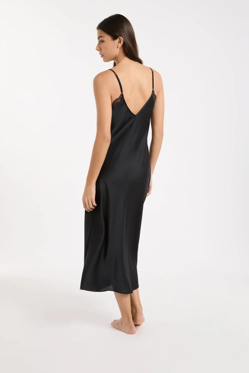 Discount ETAM Camisón satinado con detalles de encaje NEGRO