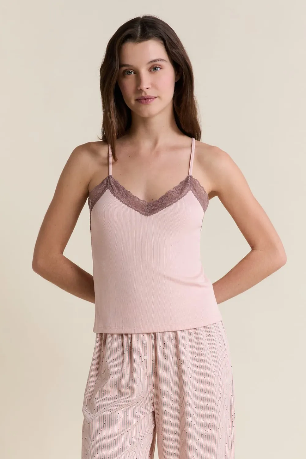 Discount ETAM Caraco avec détails dentelle ROSE POUDRE