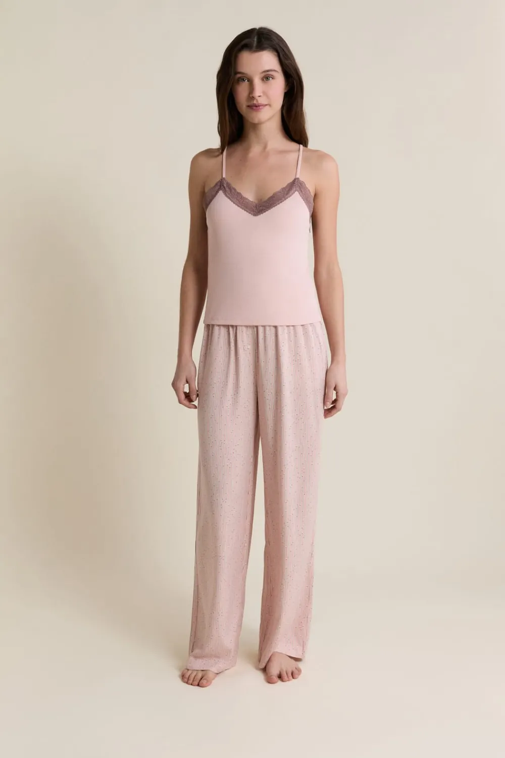 Discount ETAM Caraco avec détails dentelle ROSE POUDRE