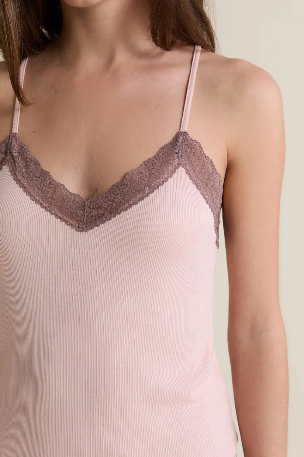 Discount ETAM Caraco avec détails dentelle ROSE POUDRE