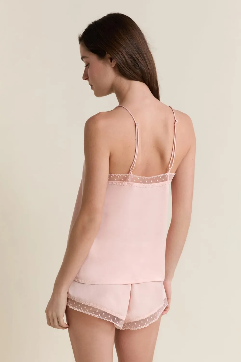 Hot ETAM Caraco satiné avec détails brodés ROSE POUDRE