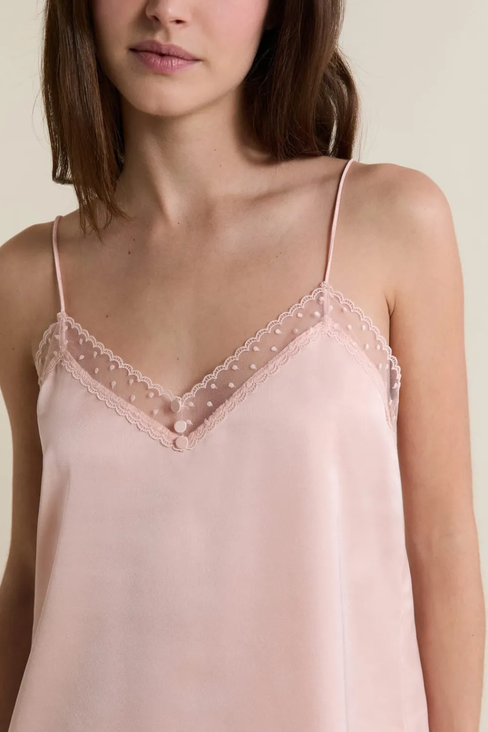 Hot ETAM Caraco satiné avec détails brodés ROSE POUDRE