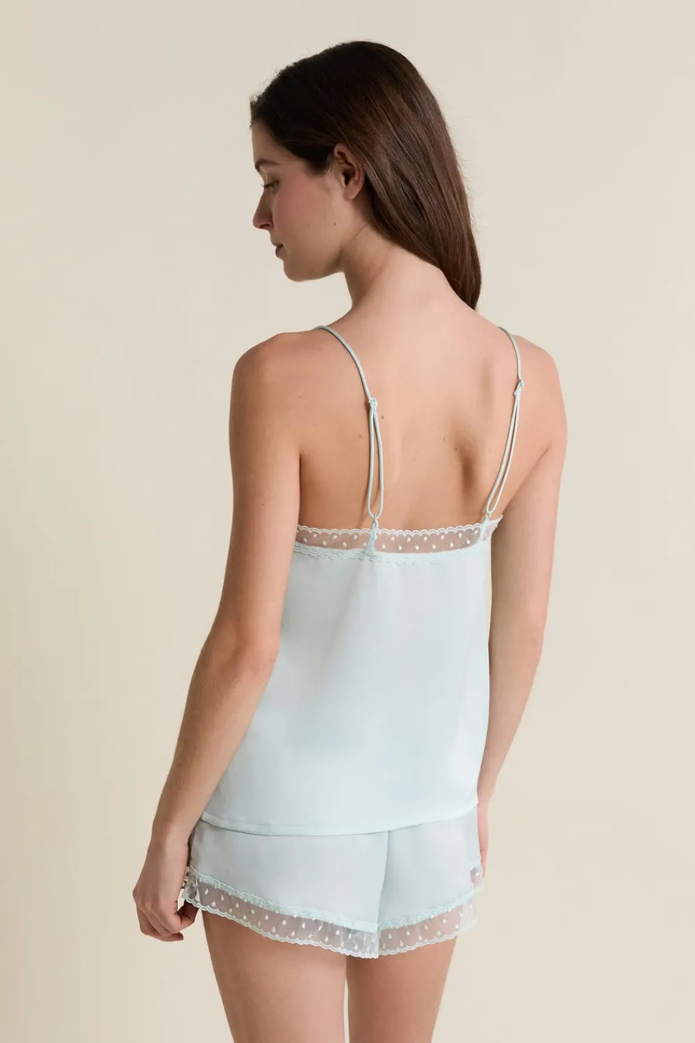 Hot ETAM Caraco satiné avec détails brodés BLEU VERT