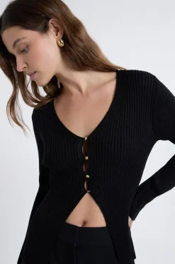 Discount ETAM Cardigan irisé avec boutons dorés NOIR