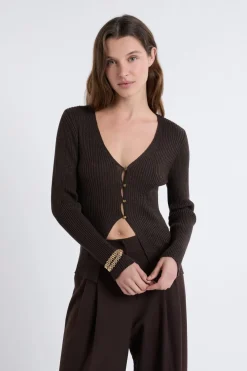 ETAM Cardigan irisé avec boutons dorés MARRON