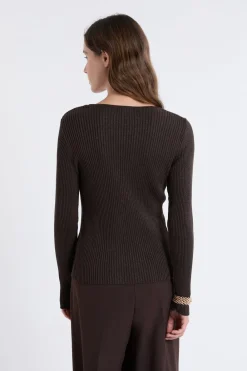 ETAM Cardigan irisé avec boutons dorés MARRON