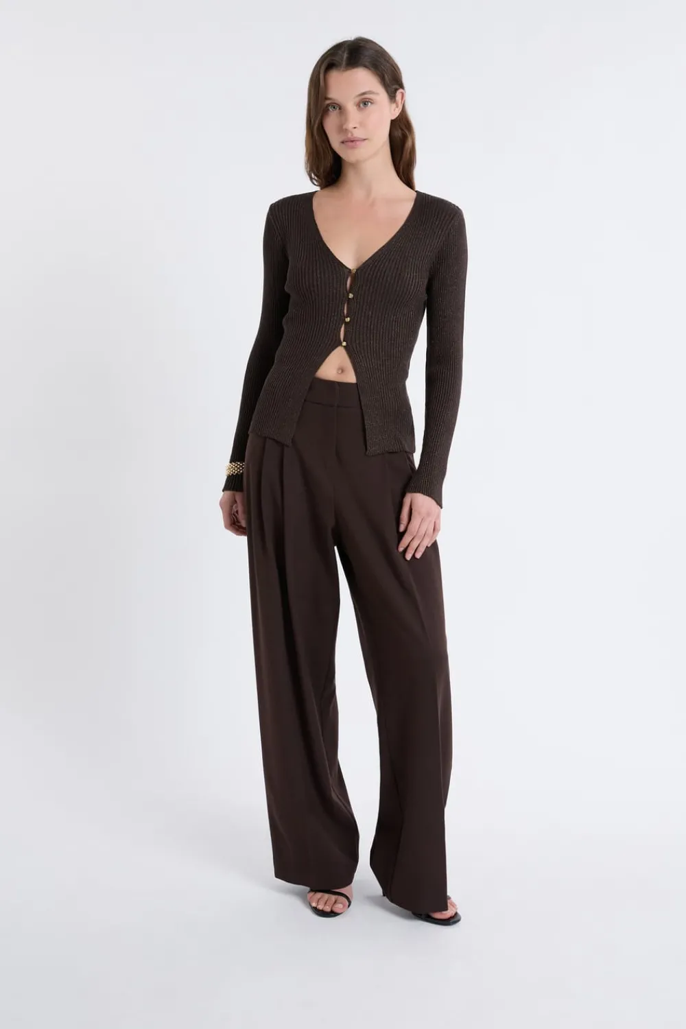 ETAM Cardigan irisé avec boutons dorés MARRON