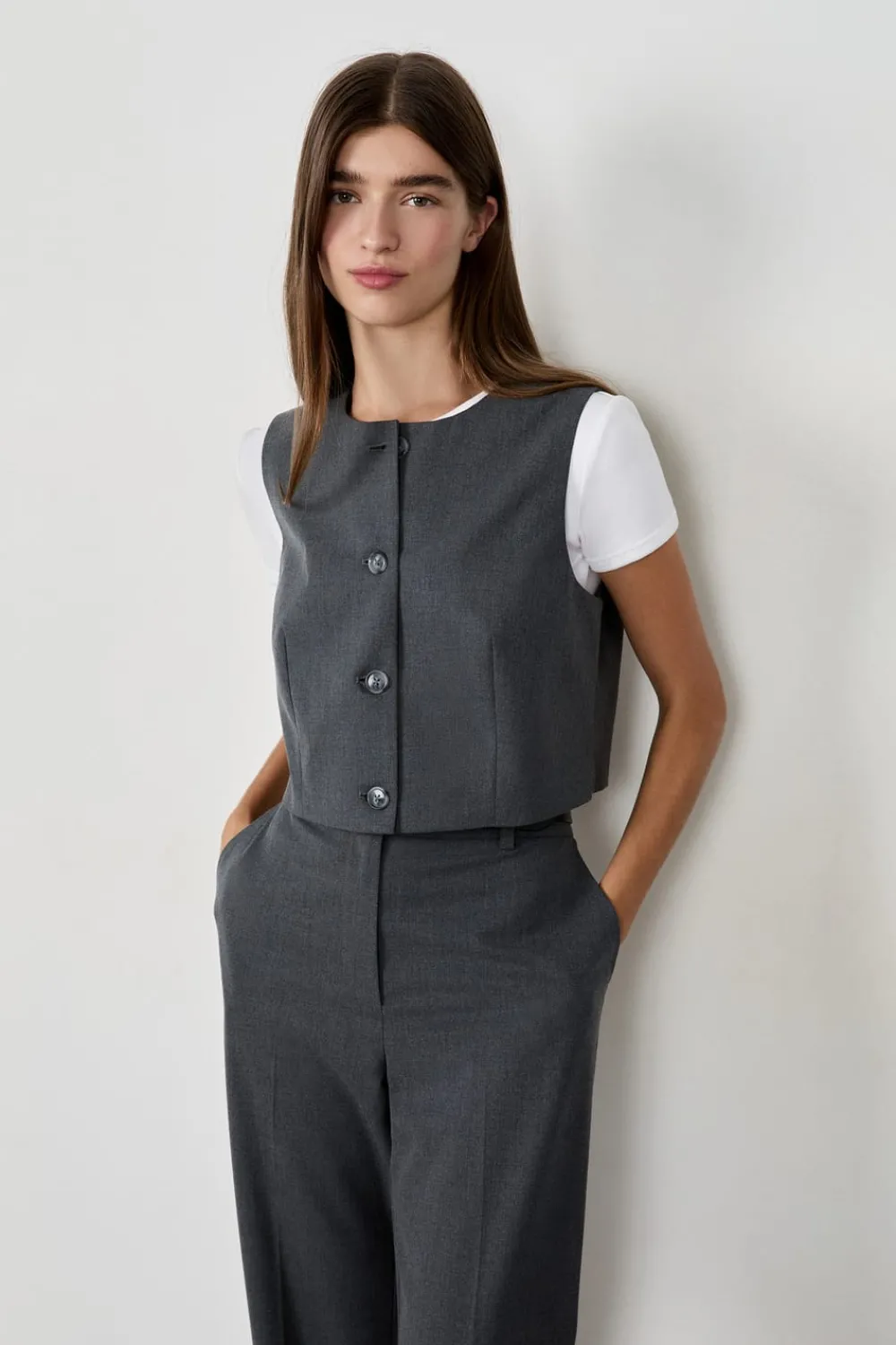Best ETAM Chaleco corto sin mangas GRIS CLARO