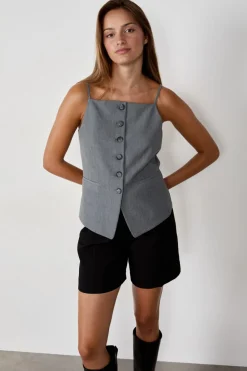 ETAM Chaleco sin mangas con botones GRIS CLARO