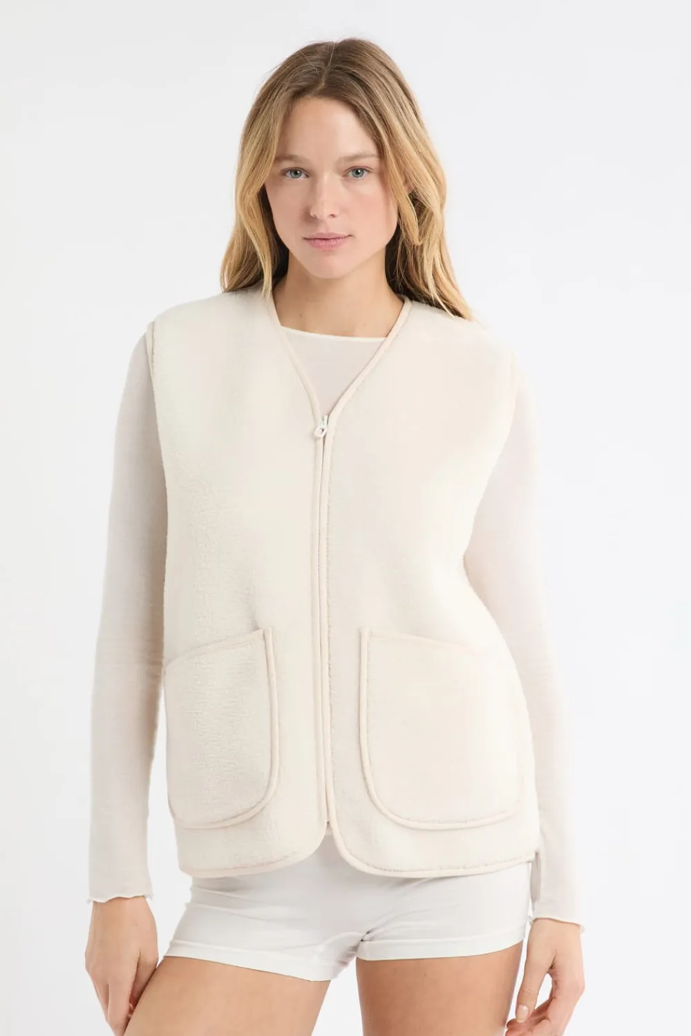 Best ETAM Chaleco sin mangas con efecto sherpa CRUDO