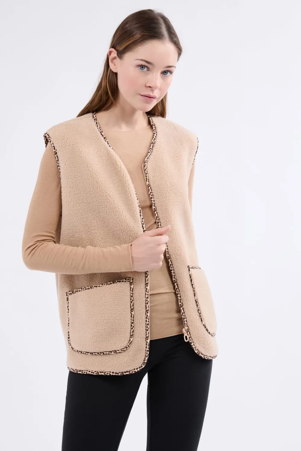 Outlet ETAM Chaleco sin mangas con efecto sherpa BEIGE