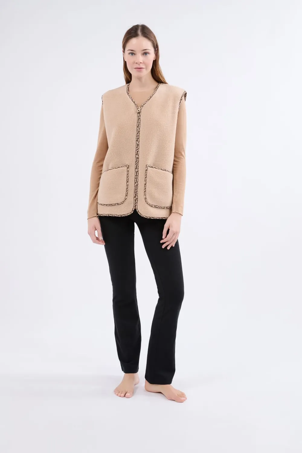 Outlet ETAM Chaleco sin mangas con efecto sherpa BEIGE