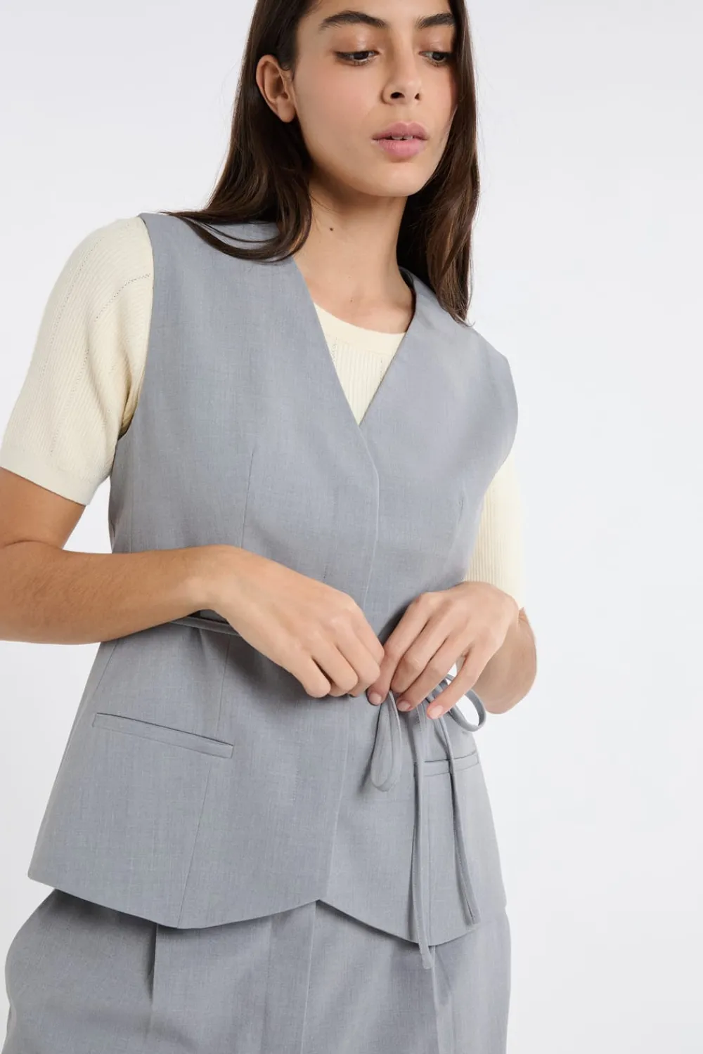 Best ETAM Chaleco sin mangas con lazada GRIS