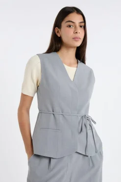 Best ETAM Chaleco sin mangas con lazada GRIS