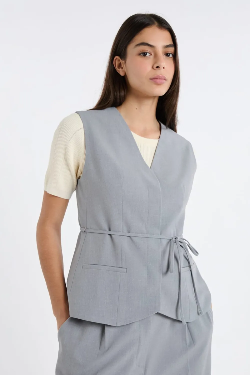 Best ETAM Chaleco sin mangas con lazada GRIS