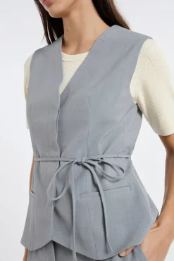 Best ETAM Chaleco sin mangas con lazada GRIS