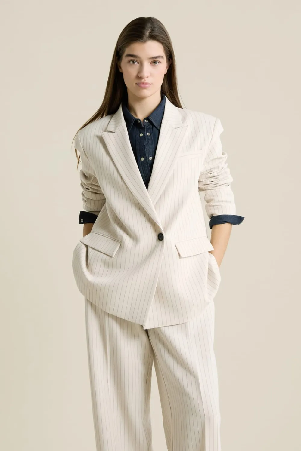 Hot ETAM Chaqueta blazer oversize a rayas IMP FD crudo