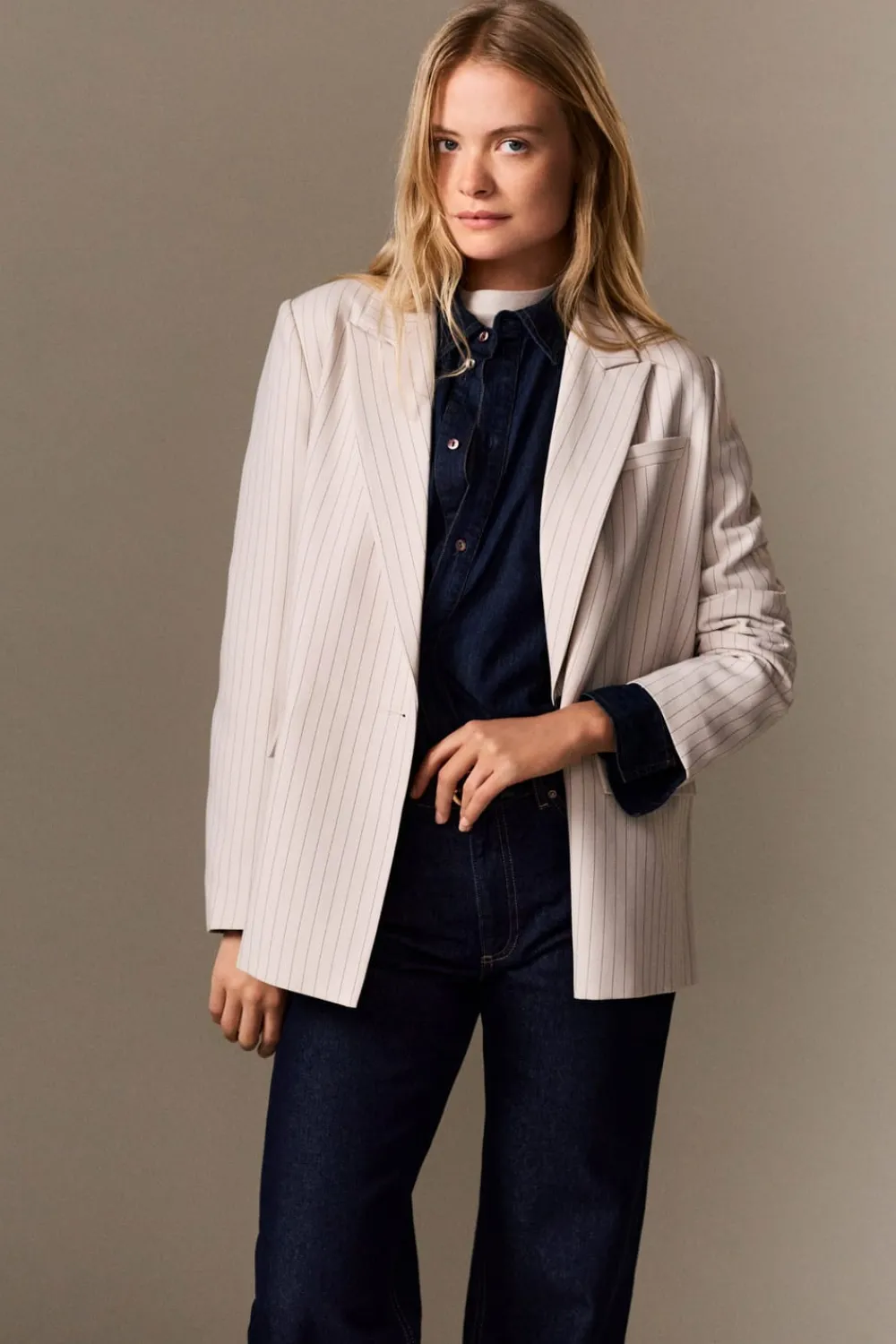 Hot ETAM Chaqueta blazer oversize a rayas IMP FD crudo