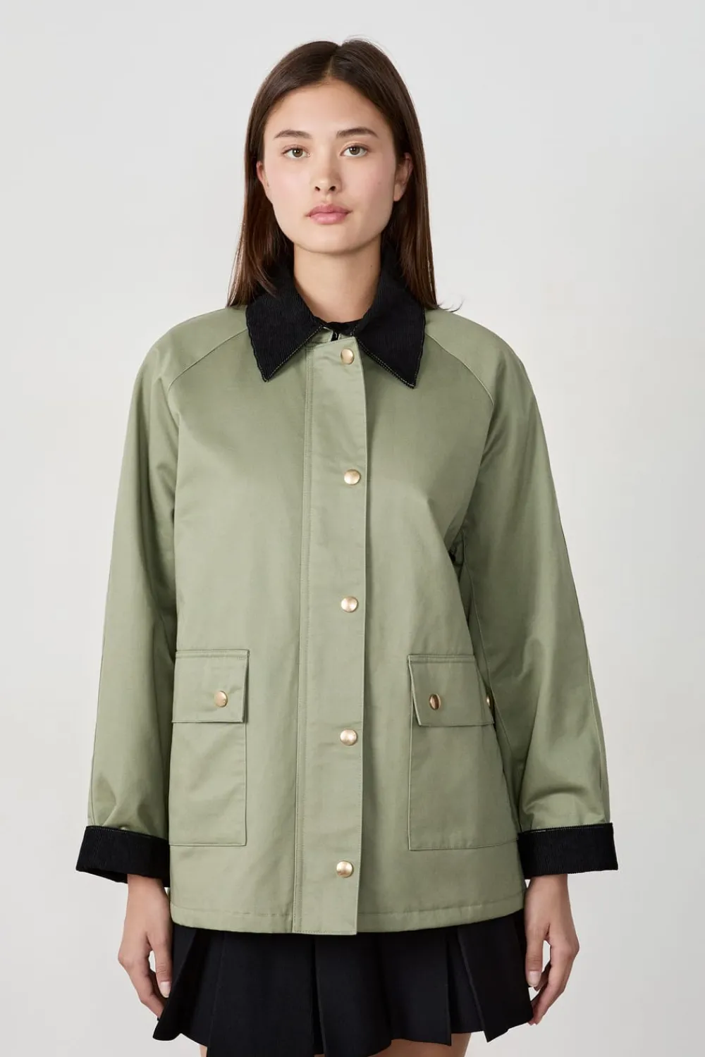 New ETAM Chaqueta con cuello de terciopelo y corte recto CAQUI