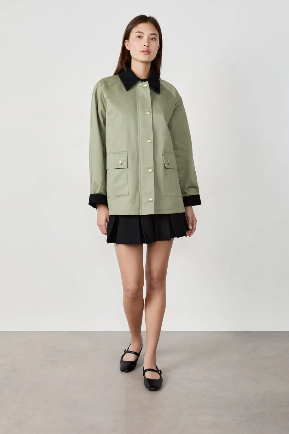 New ETAM Chaqueta con cuello de terciopelo y corte recto CAQUI