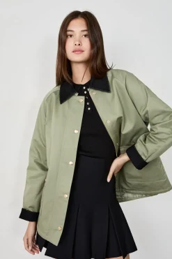 New ETAM Chaqueta con cuello de terciopelo y corte recto CAQUI