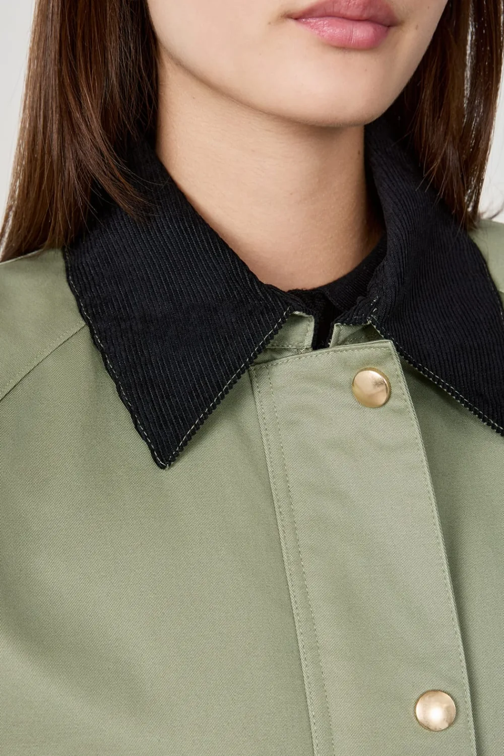 New ETAM Chaqueta con cuello de terciopelo y corte recto CAQUI