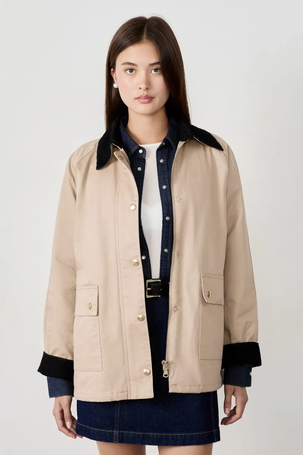 Best ETAM Chaqueta con cuello de terciopelo y corte recto LISTO PARA TEÑIR