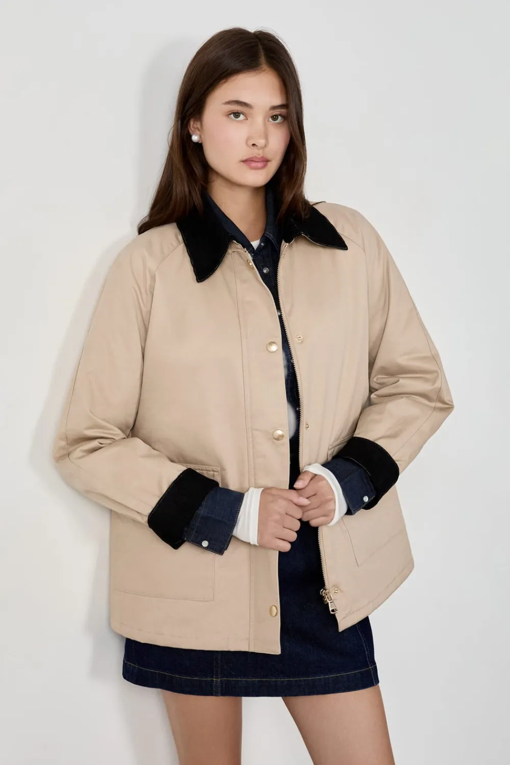 Best ETAM Chaqueta con cuello de terciopelo y corte recto LISTO PARA TEÑIR