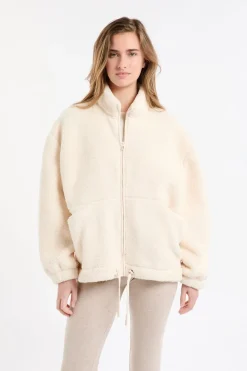 New ETAM Chaqueta polar oversize con cuello alto y cordón crudo