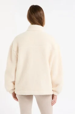 New ETAM Chaqueta polar oversize con cuello alto y cordón crudo