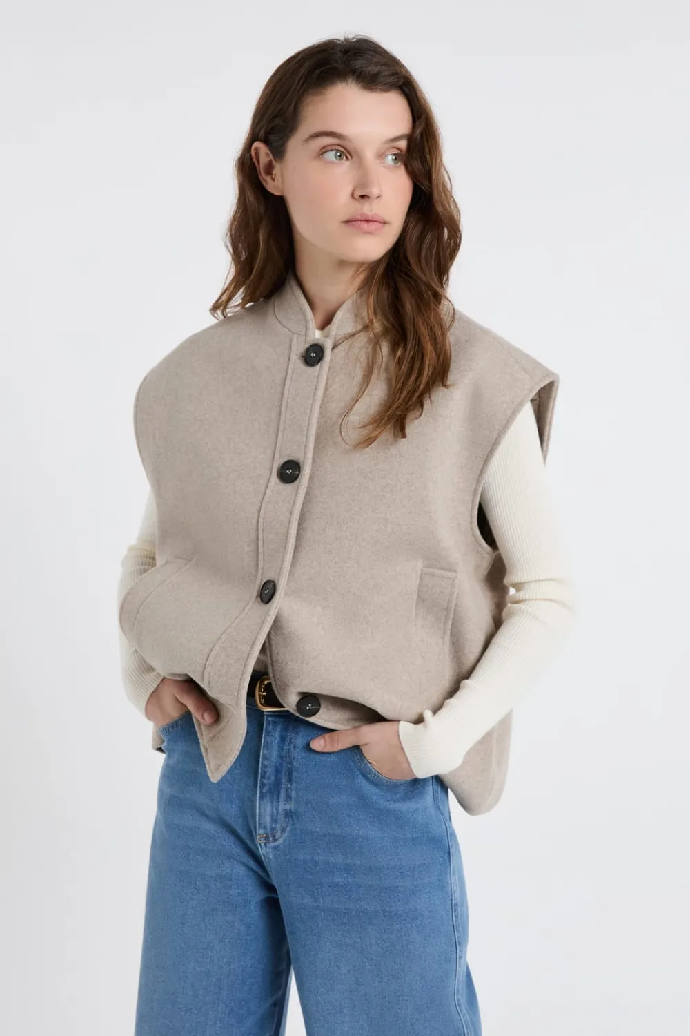Discount ETAM Chaqueta sin mangas con lana BEIGE