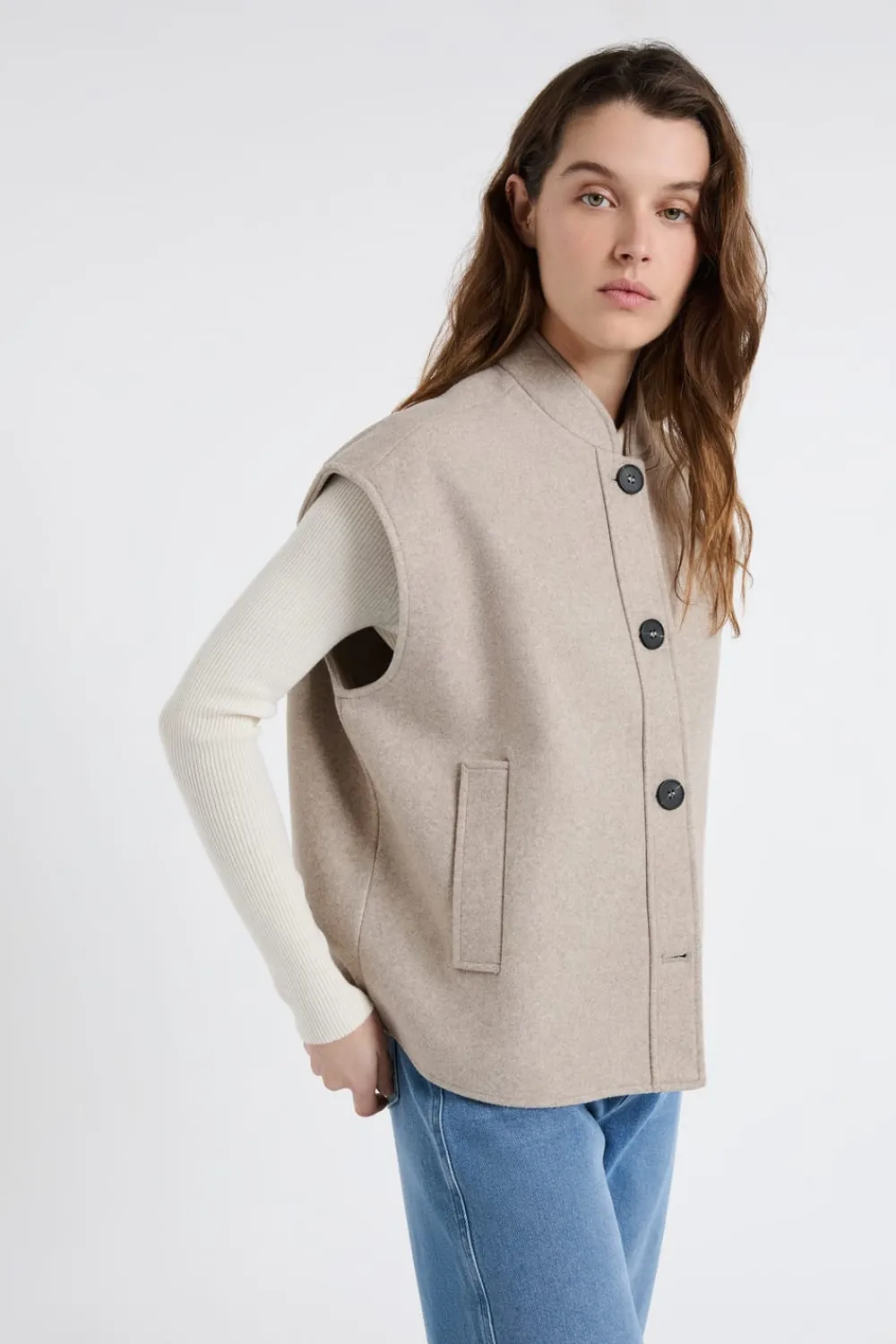 Discount ETAM Chaqueta sin mangas con lana BEIGE