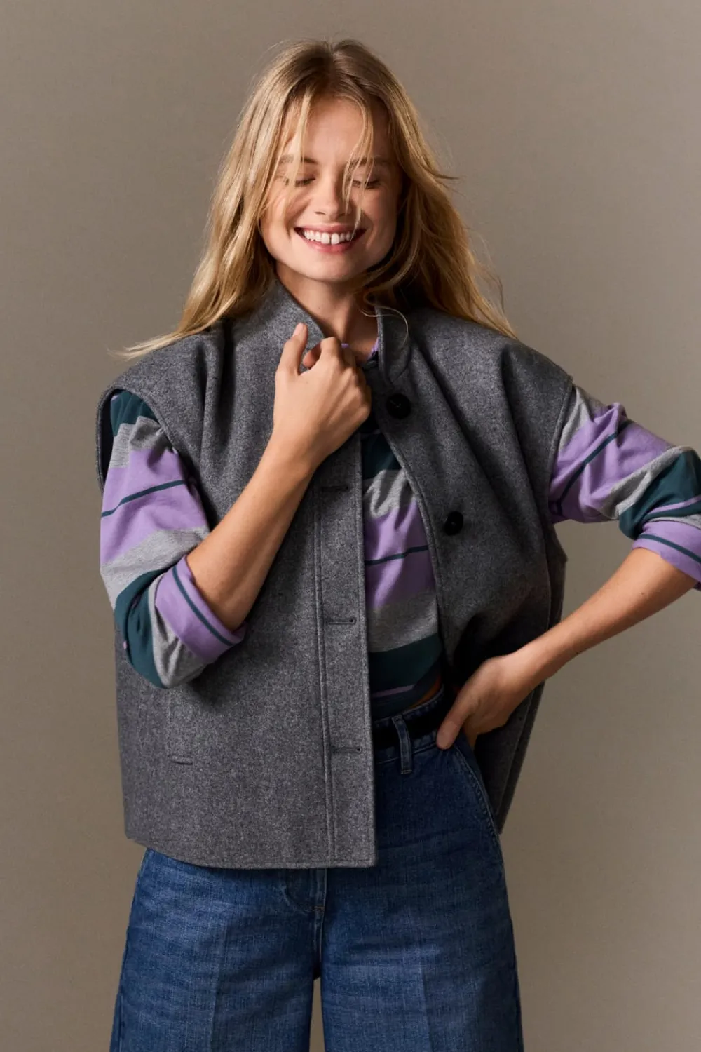 New ETAM Chaqueta sin mangas con lana GRIS