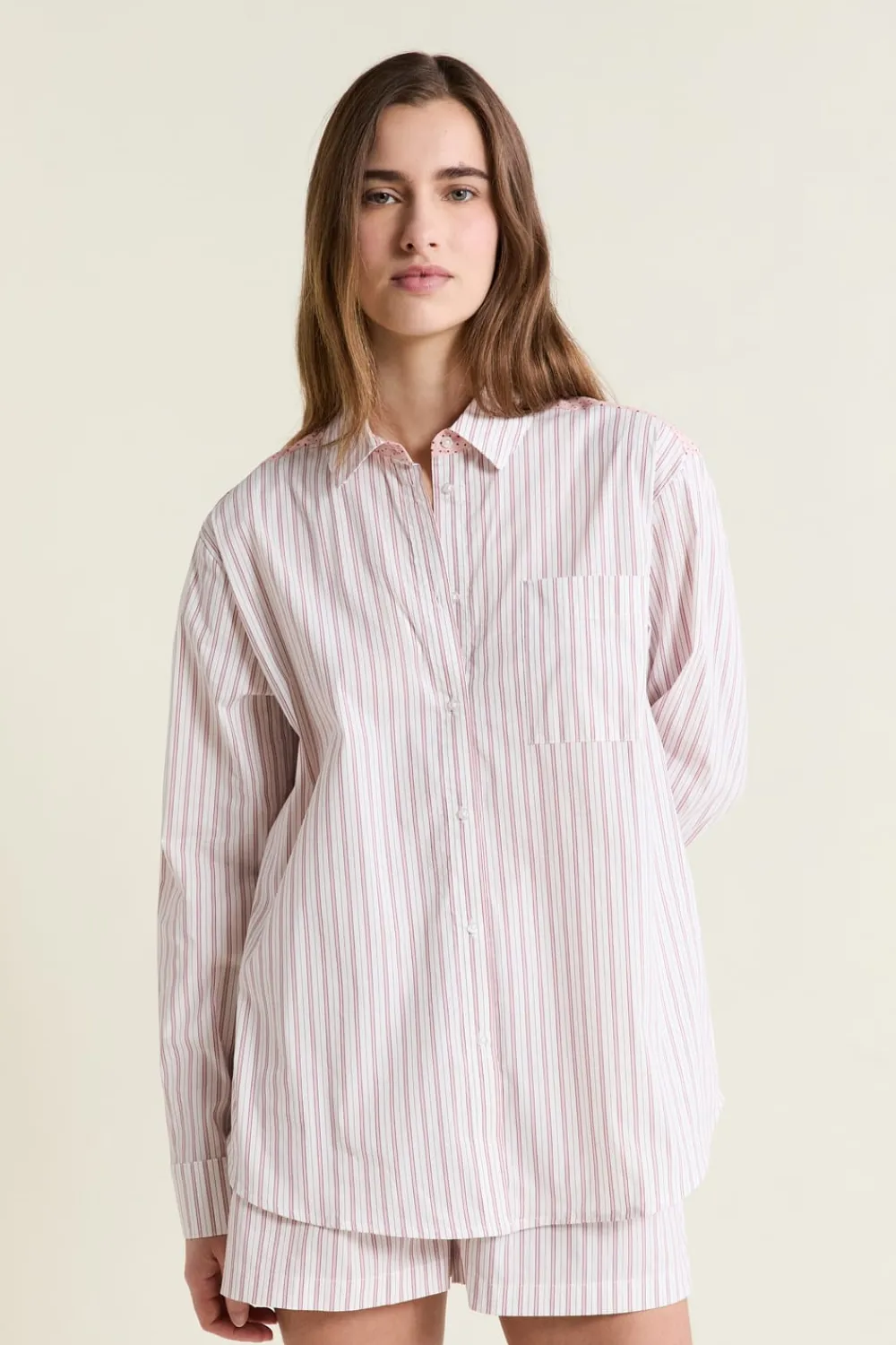 Best ETAM Chemise de pyjama à rayures avec coton ROSE