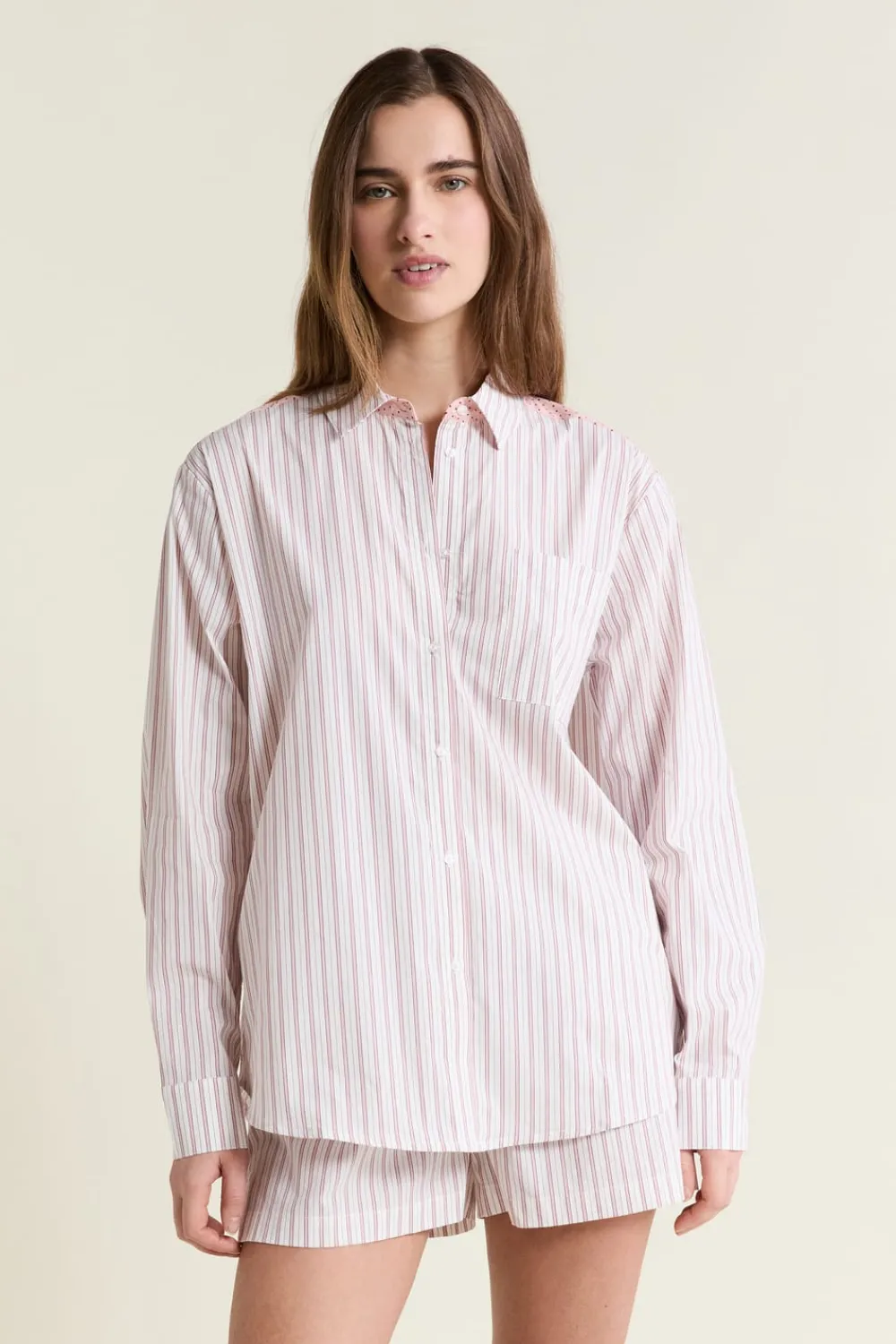 Best ETAM Chemise de pyjama à rayures avec coton ROSE