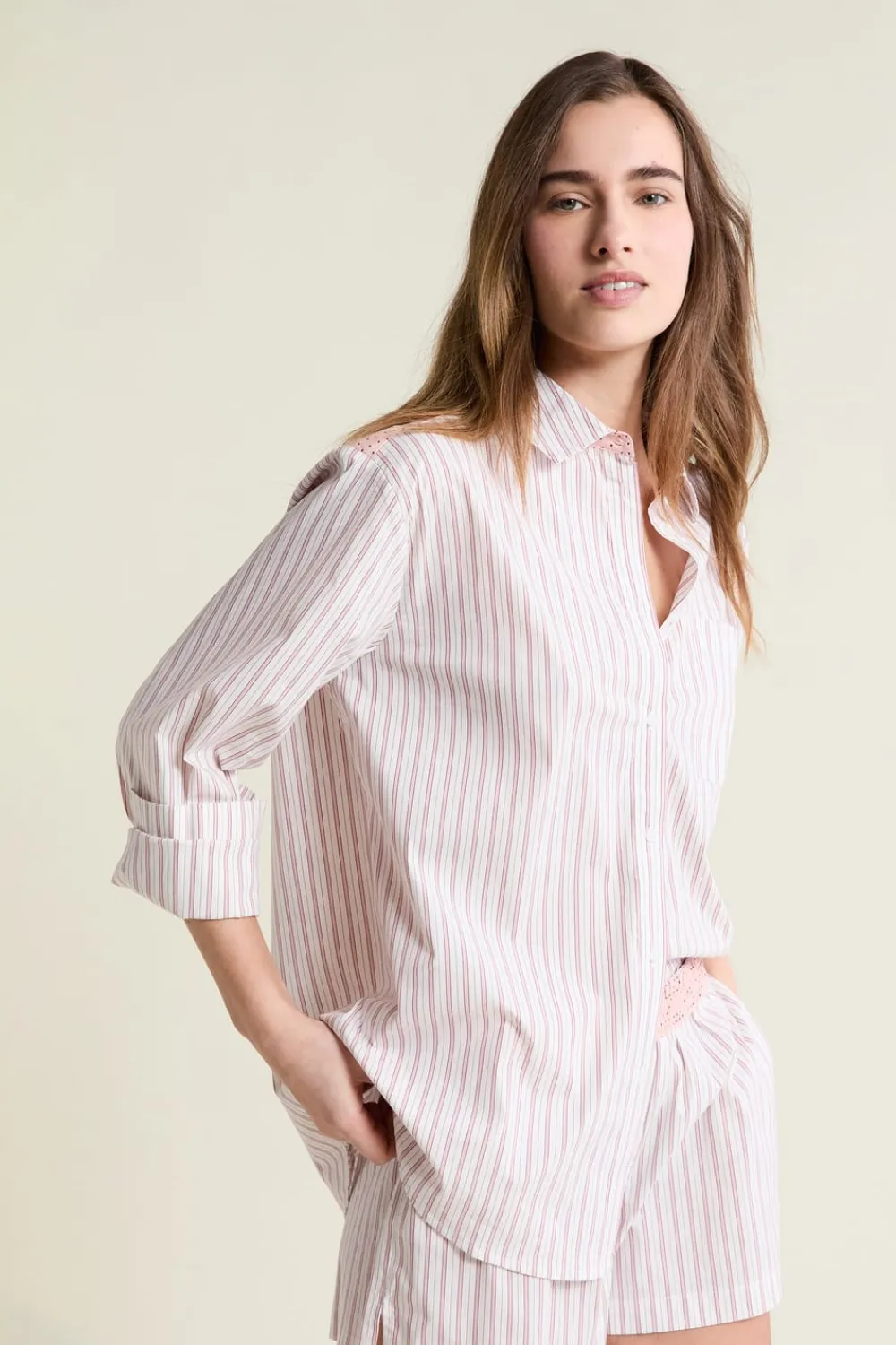 Best ETAM Chemise de pyjama à rayures avec coton ROSE