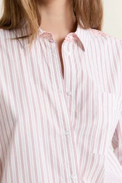 Best ETAM Chemise de pyjama à rayures avec coton ROSE